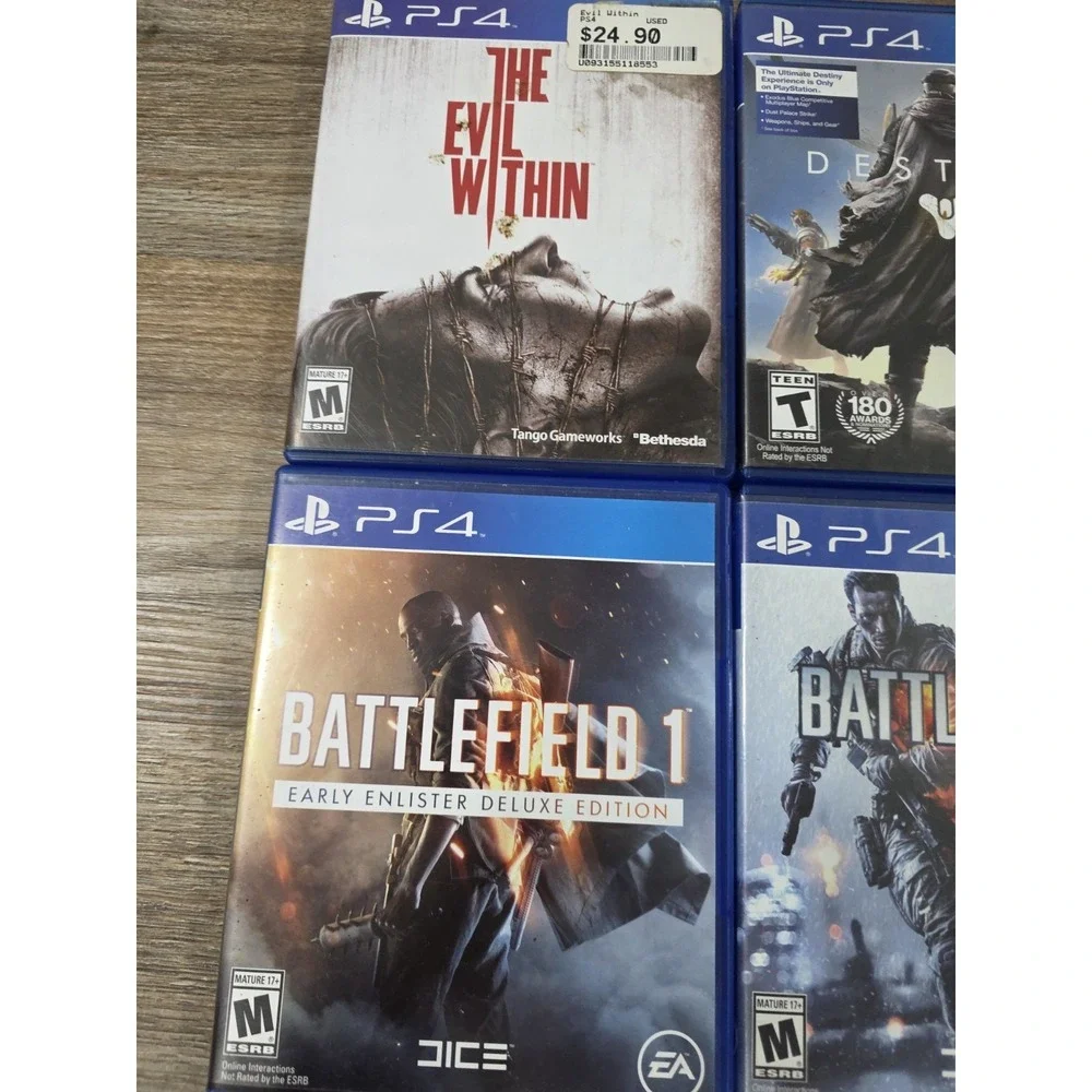 PS4 Game Bundle Battlefield 1, 4, The Evil Within, Star Wars, Destiny, Spiderman